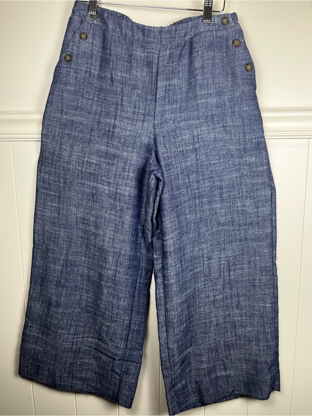 Sienna Sky Wide-Leg Linen Blend Cropped Pants in Blue - Picture 2 of 12